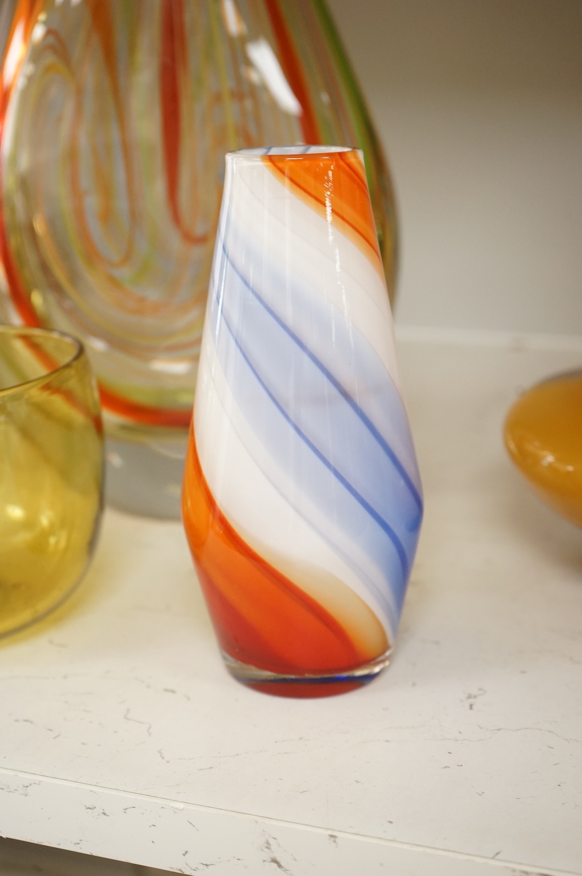Six 1960’s and later coloured glass vases, tallest 29.5cm